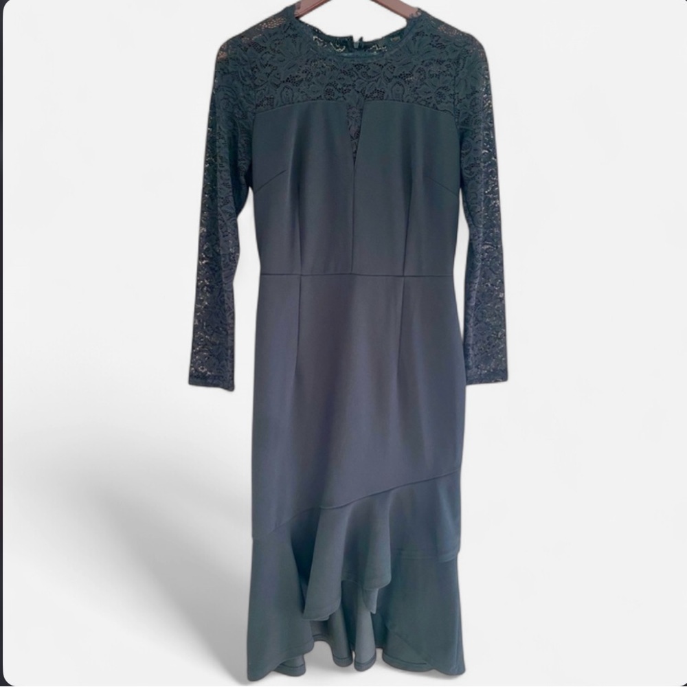 Knitee Women’s Long Sleeve Lace Midi Dress Black Size Medium - Picture 2 of 8
